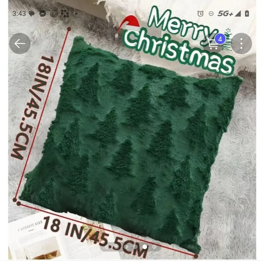Holiday Evergreen Plush Throw Pillow Covers -18x18 Dark Green NWT